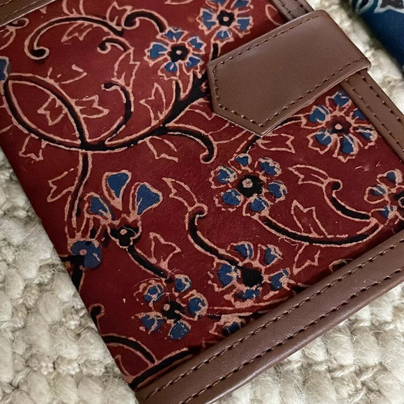 Ajrakh Travel/Passport Holder - Maroon Jaal