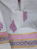 Handblock Printed Cotton Curtain Offwhite Pink Paan