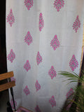 Handblock Printed Cotton Curtain Offwhite Pink Paan