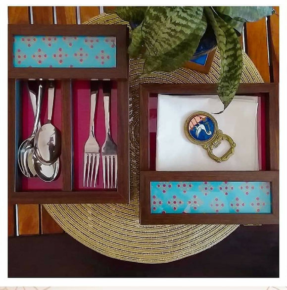 Decorative Cutlery & Serviette Holder Set Turquoise Blue