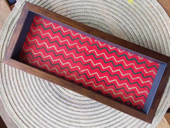 Handcrafted Decorative Blockprint Tray Red Zigzag