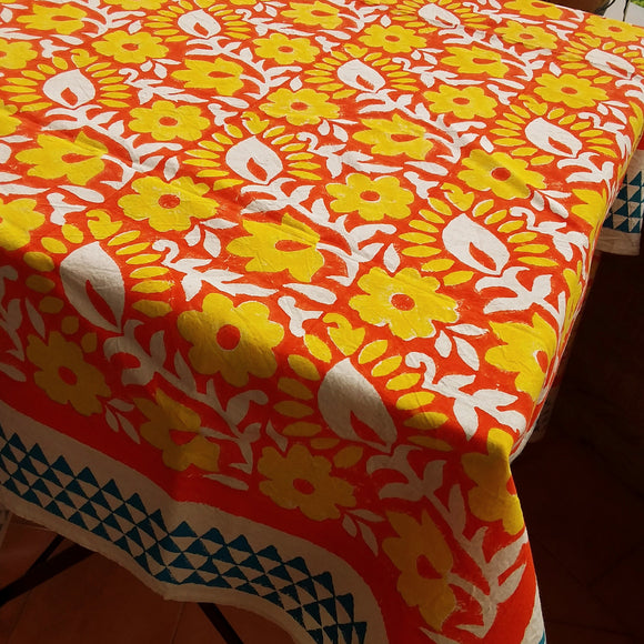 Square Handblock Printed Table Cover Marigold